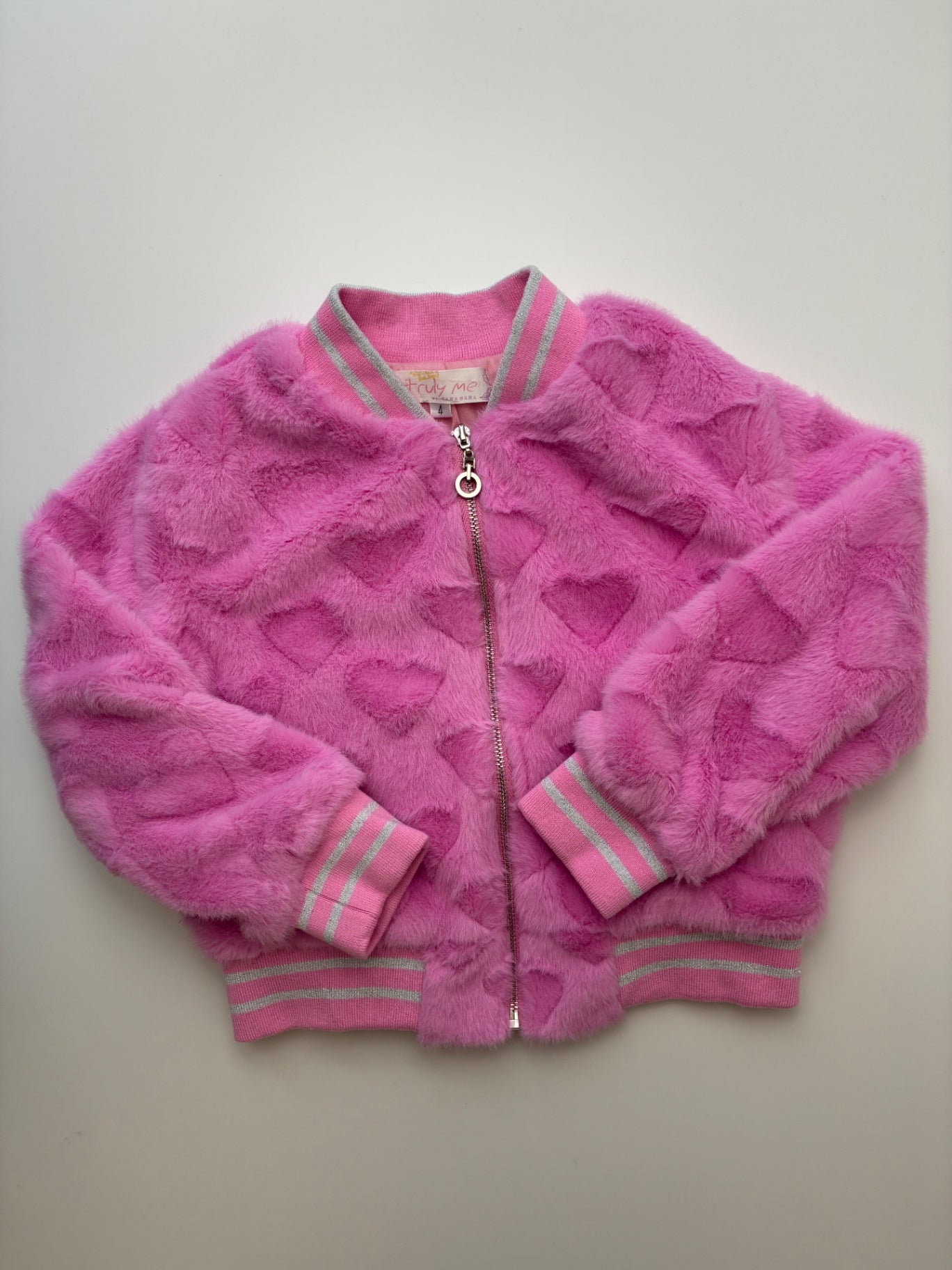 Truly Me Jacket - Pink Fuzzy Hearts Full Zip | size 4T