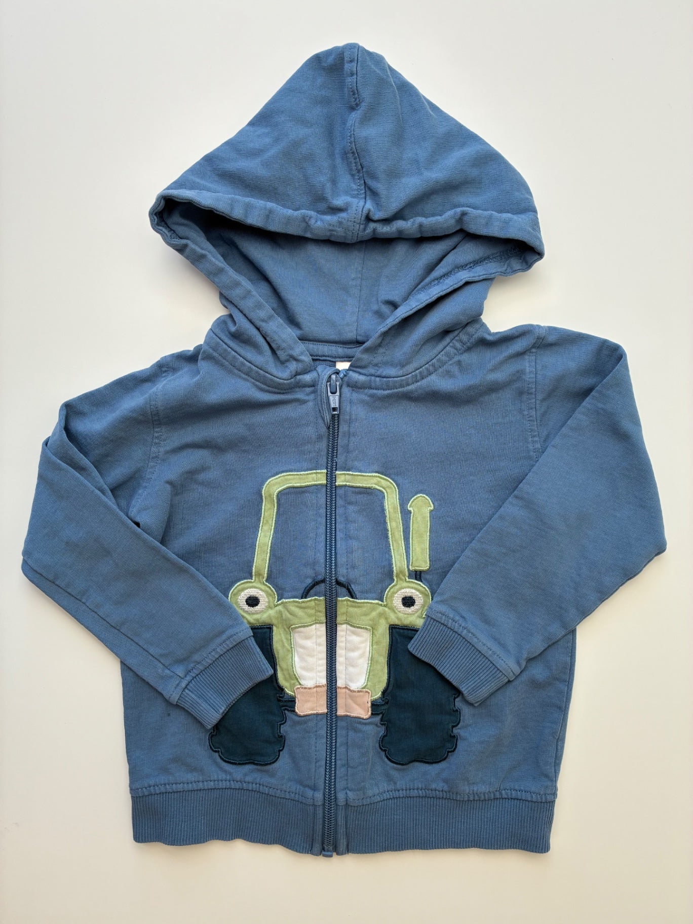 Alana Sweatshirt - Blue Tractor Appliqué Full Zip Hoodie | size 3T