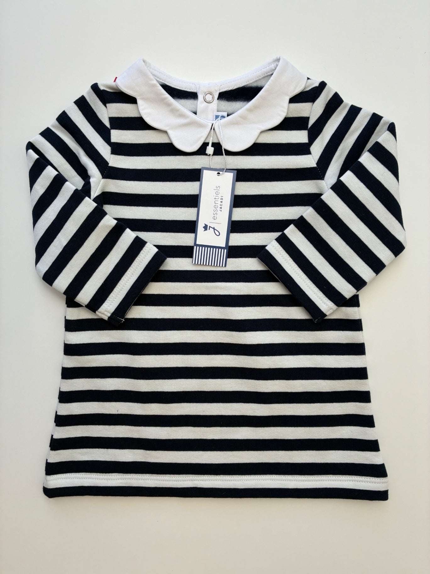 Jacadi Dress - Navy Blue Striped + Scalloped Collar | size 6 Months