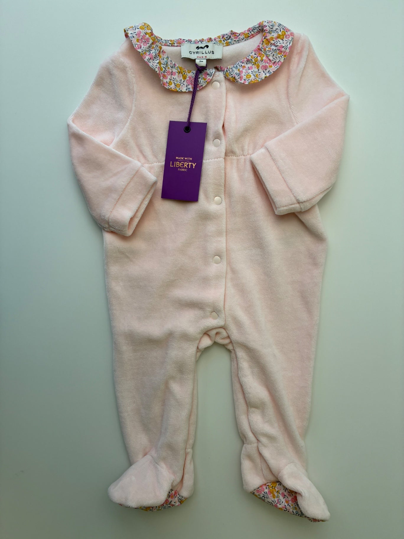 Cyrillus Onesie - Pink Velour Sleepsuit | size 3 Months