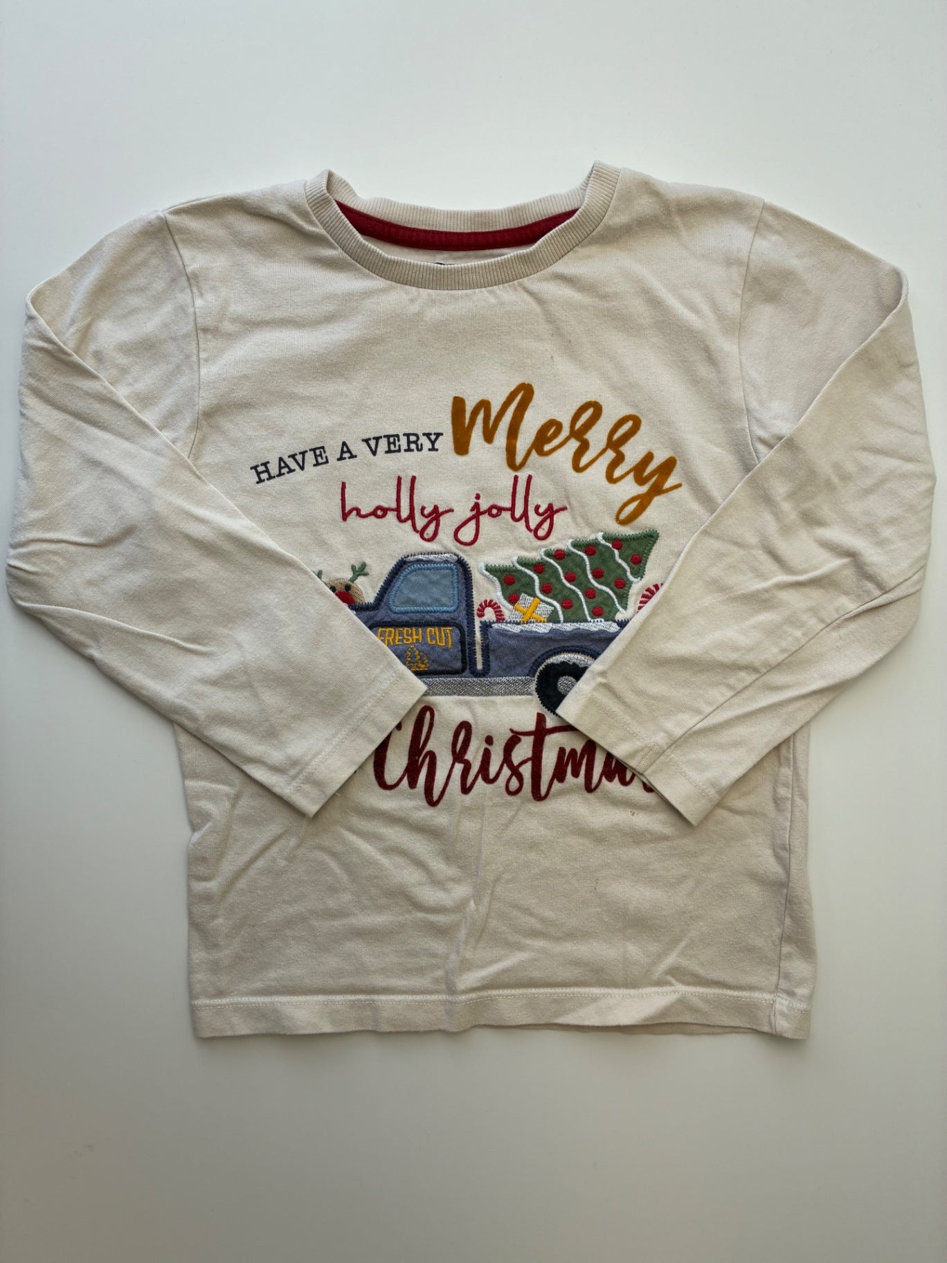 Next US Long Sleeve T-Shirt - Tan Holly Jolly Truck | size 5T/6