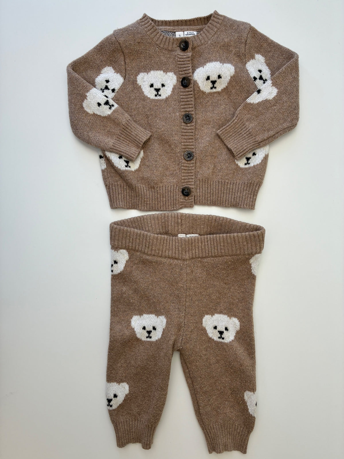 Janie and Jack 2 Piece Ensemble - Brown Bear Cardigan + Leggings | size 0 - 3 Months