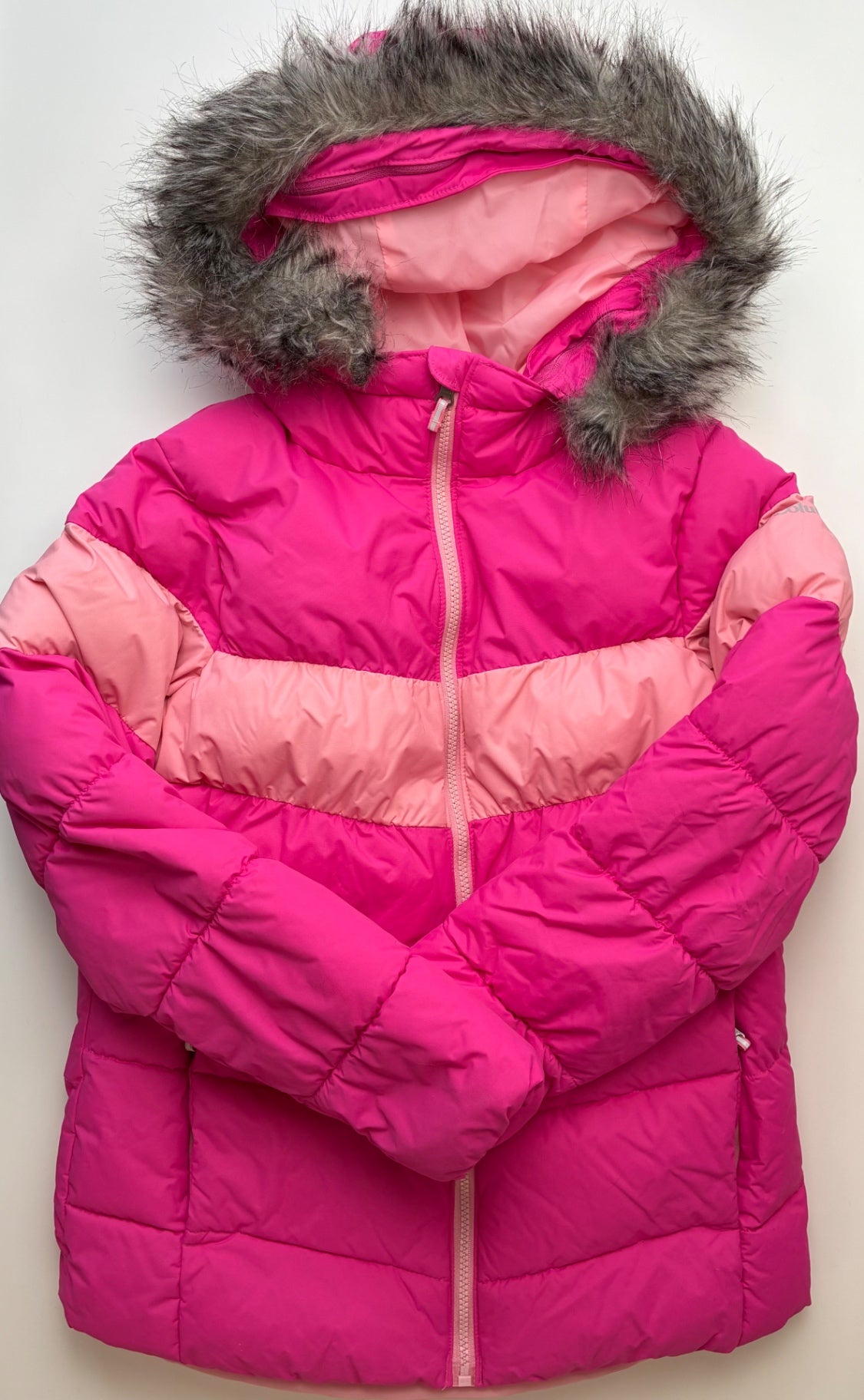 Columbia Coat - Pink Puffer w/ Fur Lined Hood | size 14/16