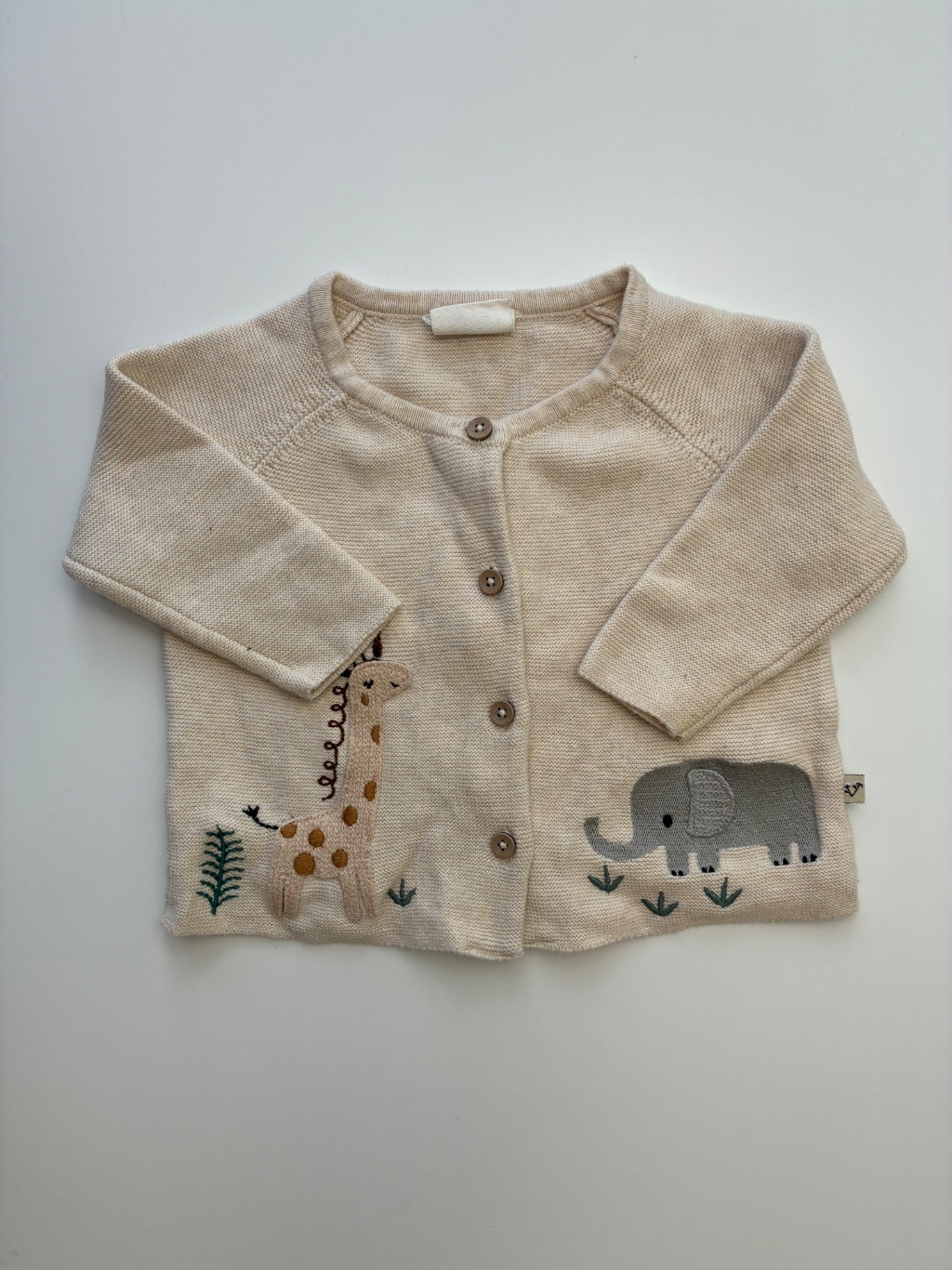 Viverano Sweater - Cream 100% Organic Cotton Cardigan Elephant + Giraffe | size 3 - 6 Months