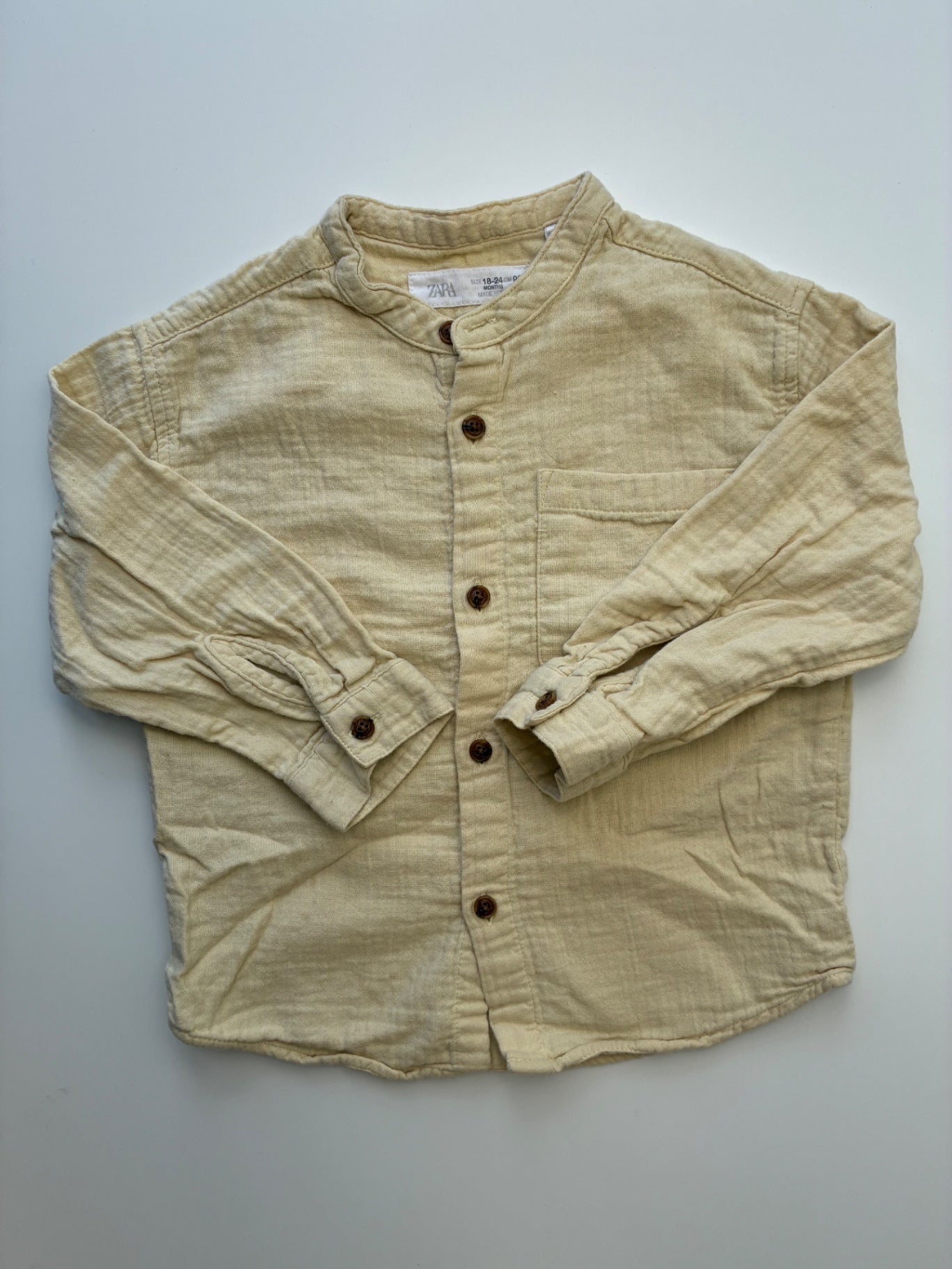 Zara Shirt - Yellow 100% Cotton + Band Collar | size 18 - 24 Months