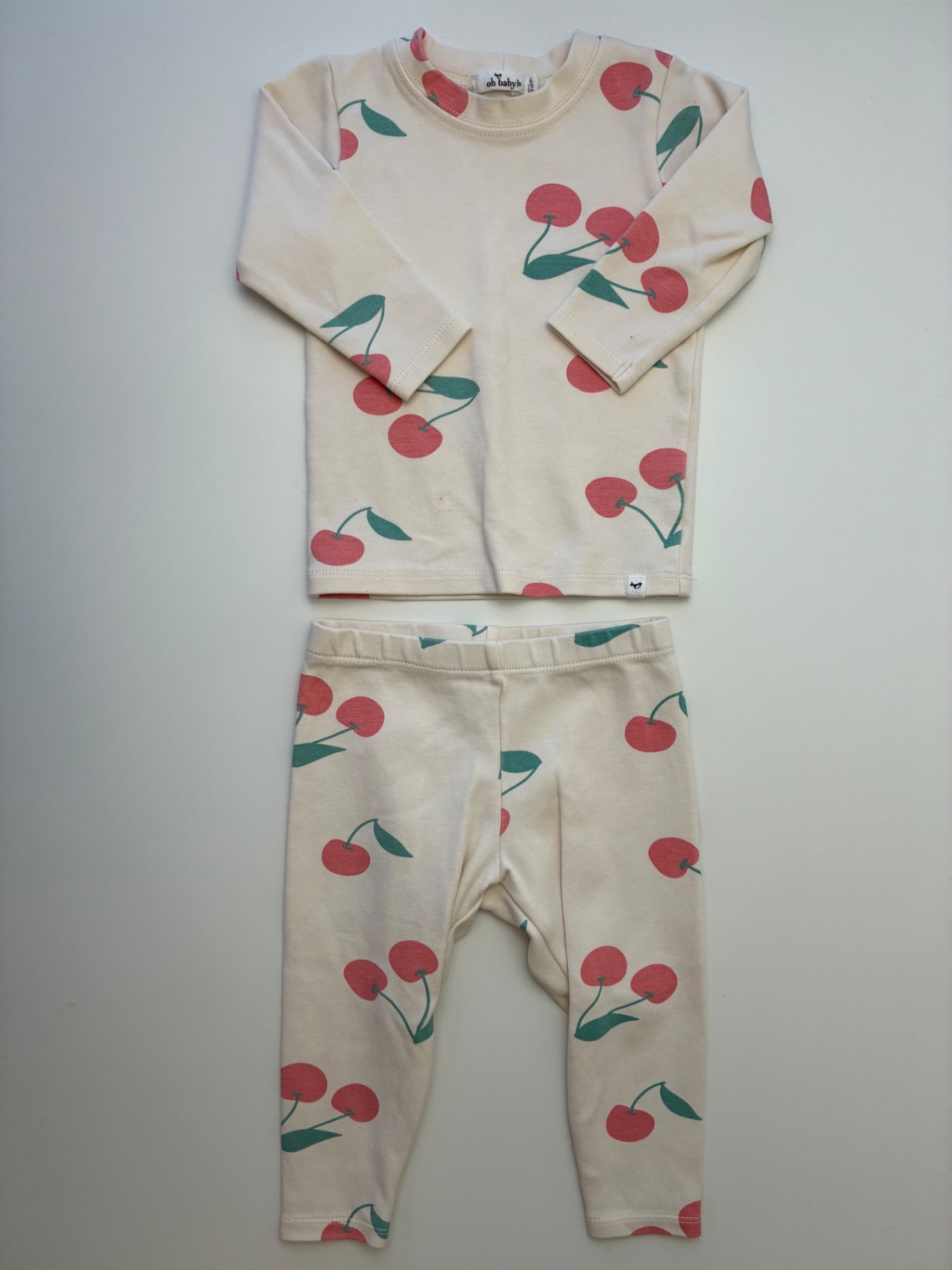 Oh Baby 2 Piece Ensemble - Cream Cherry Long Sleeve + Leggings | size 6 - 12 Months