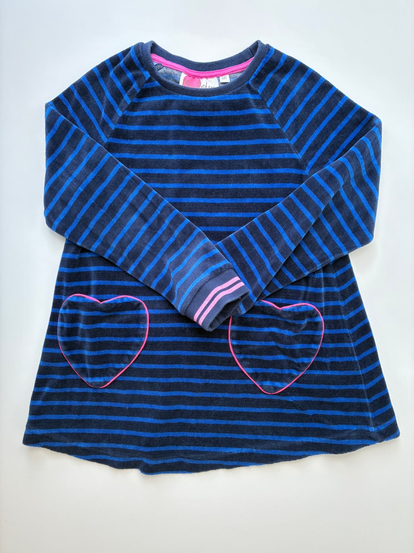 Mini Boden Dress - Navy Blue Striped Velour | size 7/8