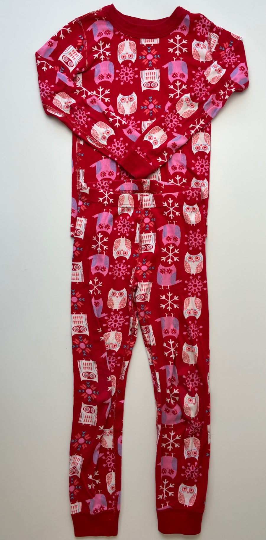 Hanna Andersson 2 Piece Ensemble - Red Owl Snowflake Long Pajamas | size 6/7