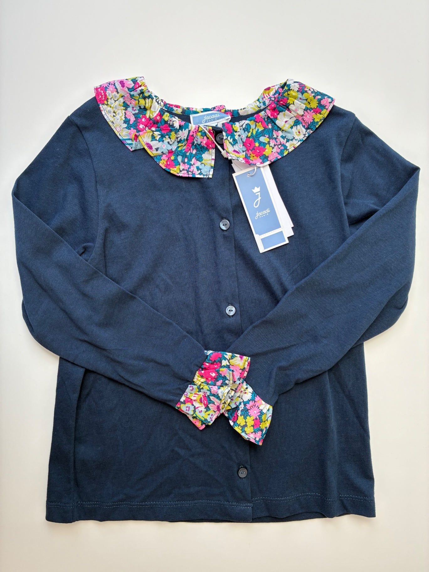 Jacadi Shirt - Navy Blue Floral Collar Button Up | size 6
