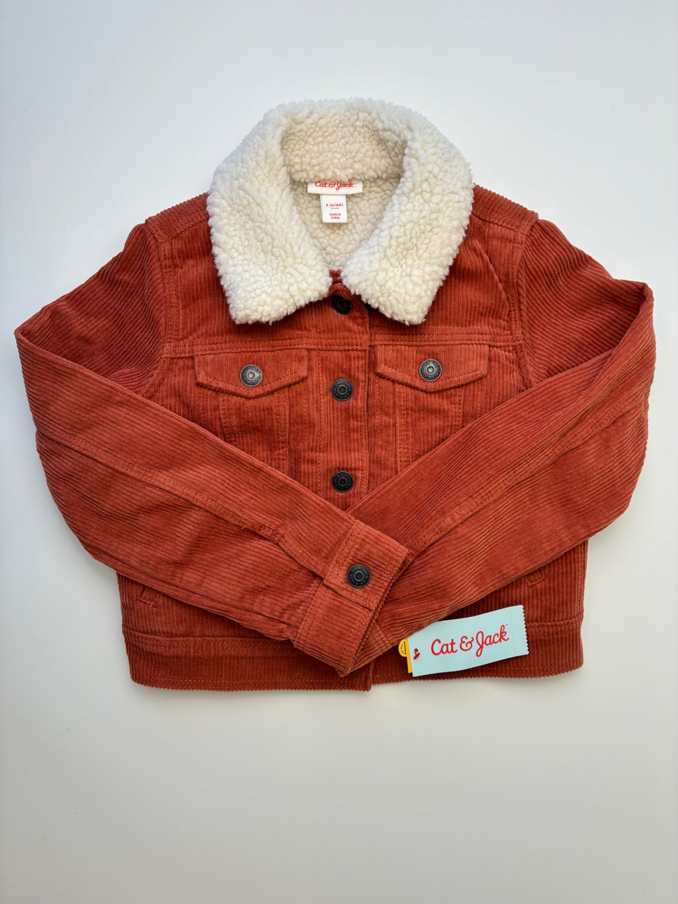 Cat & Jack Jacket - Orange Fleece Line Corduroy | size 6