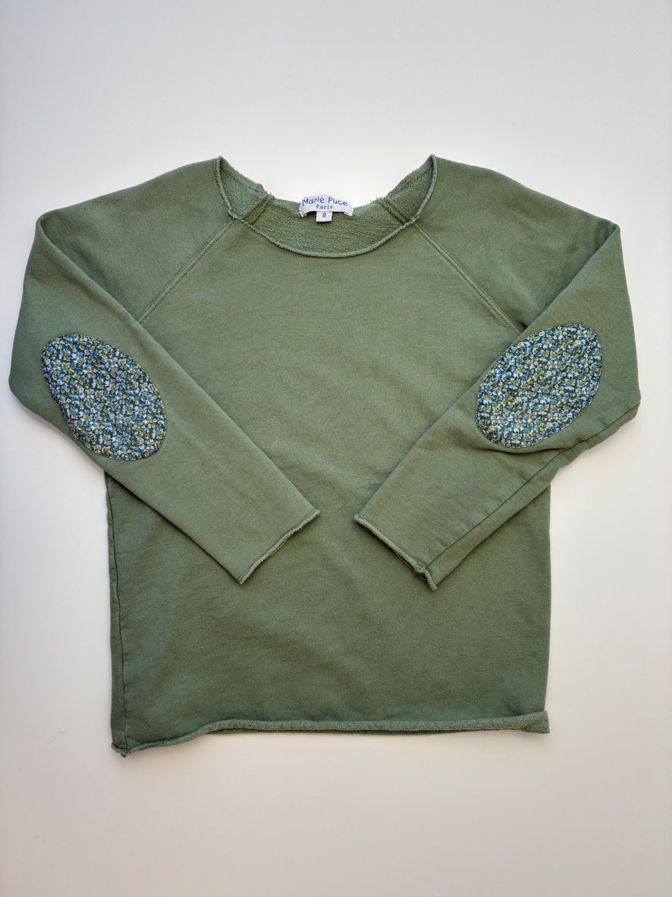 Marie Puce Sweatshirt - Green 100% Cotton Raw Hem | size 8