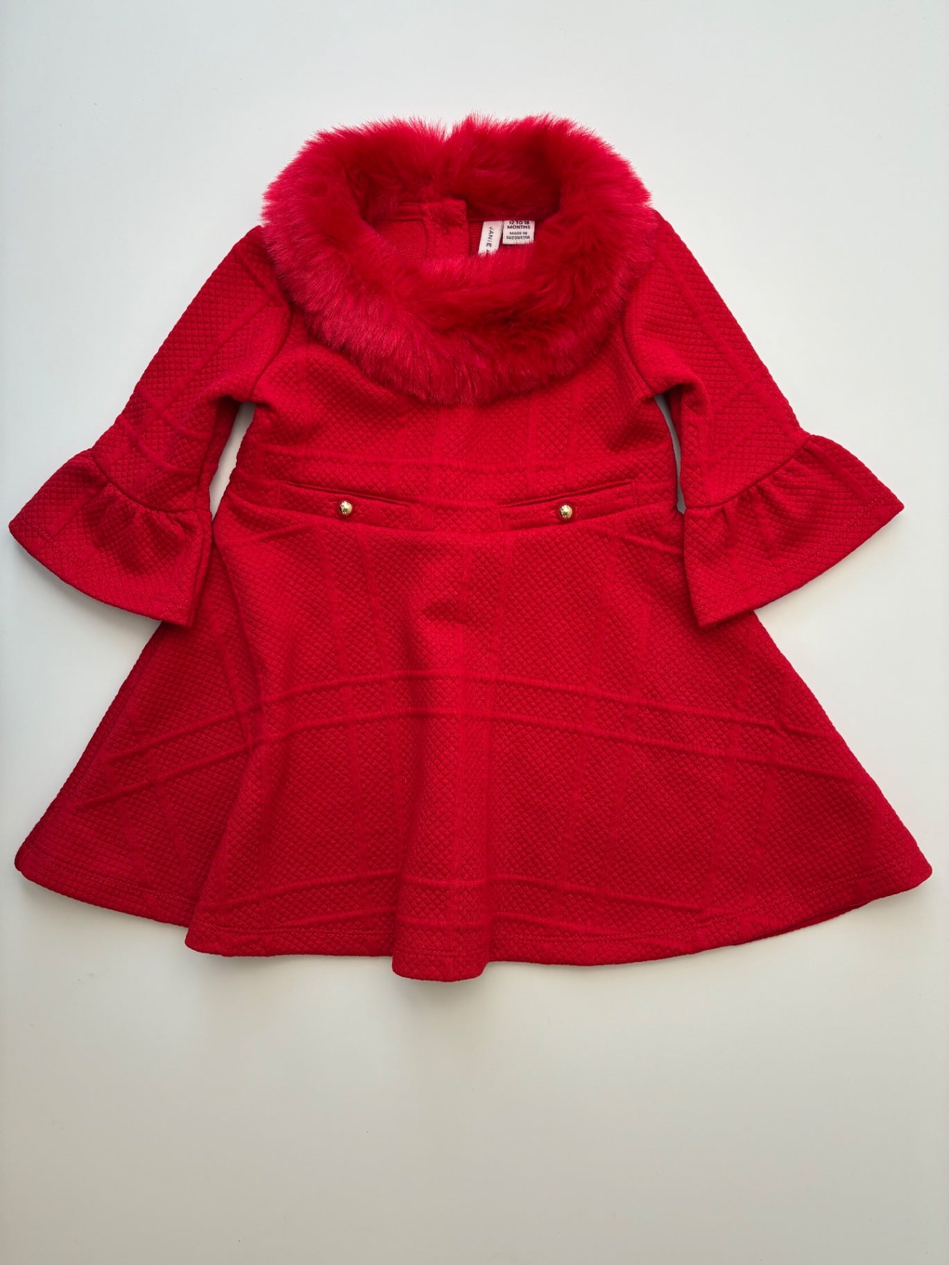 Janie and Jack Dress - Red Fur Collar Quilted | size 12 - 18 Months