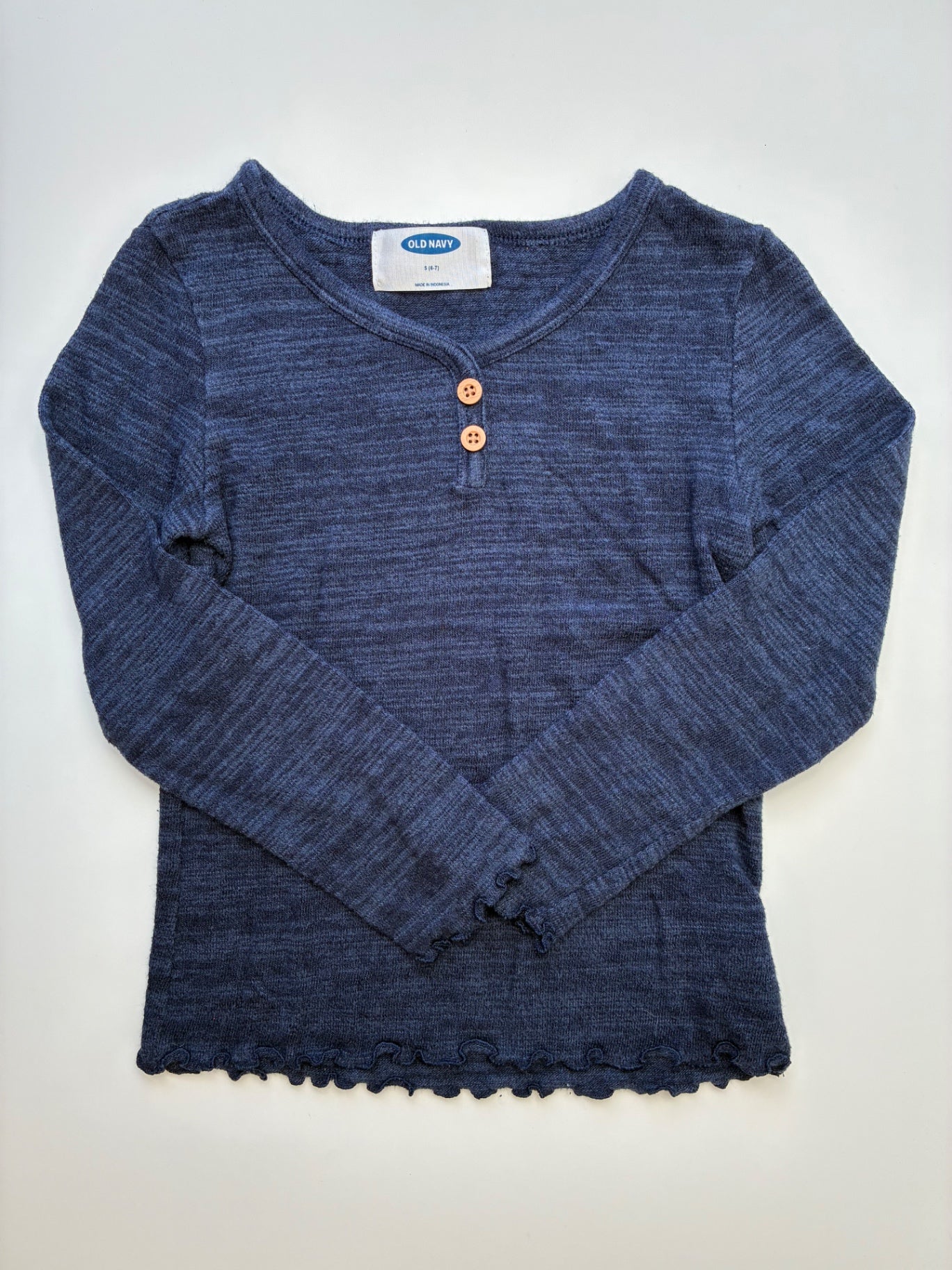 Old Navy Shirt - Navy Blue Heathered Henley | size 6/7