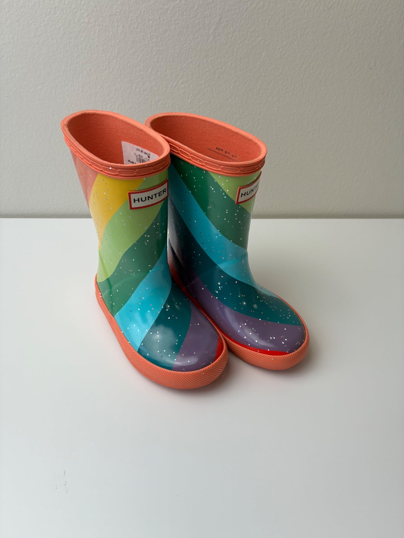 Hunter Shoes - Multicolor Striped Glitter Rainboots | size Shoe 8