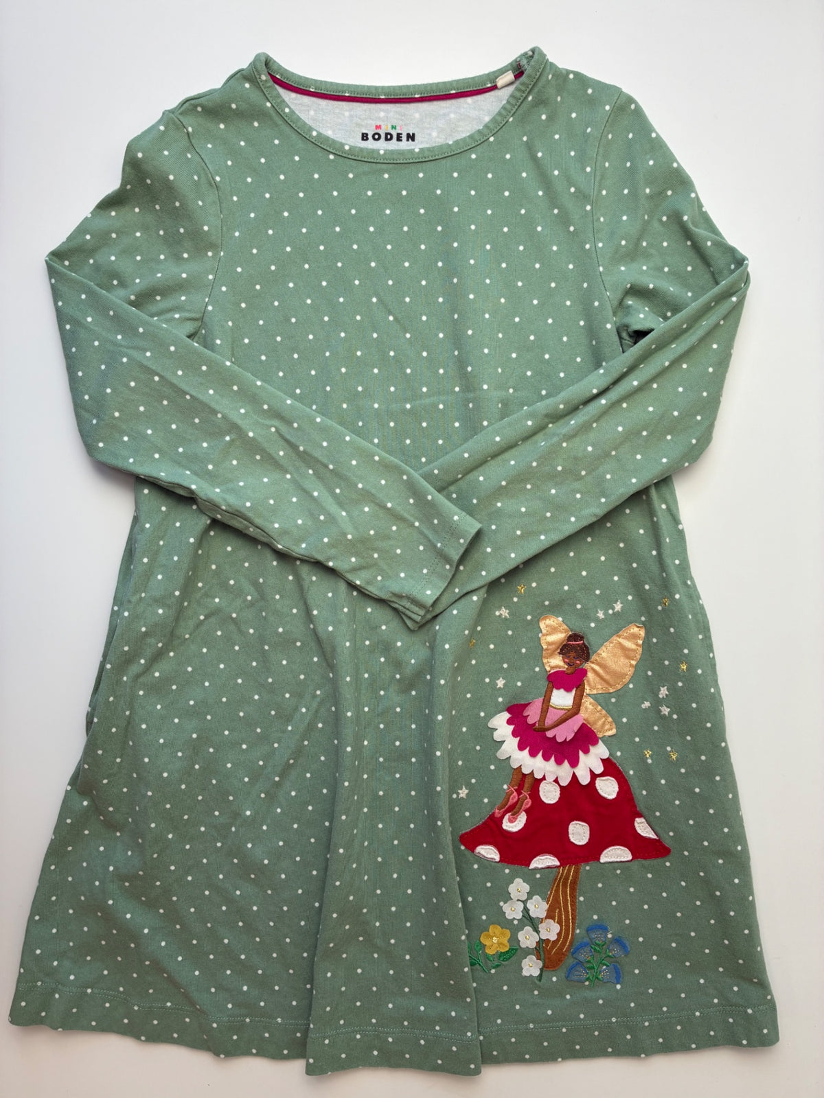 Mini Boden Dress - Green Fairy Appliqué | size 8/9