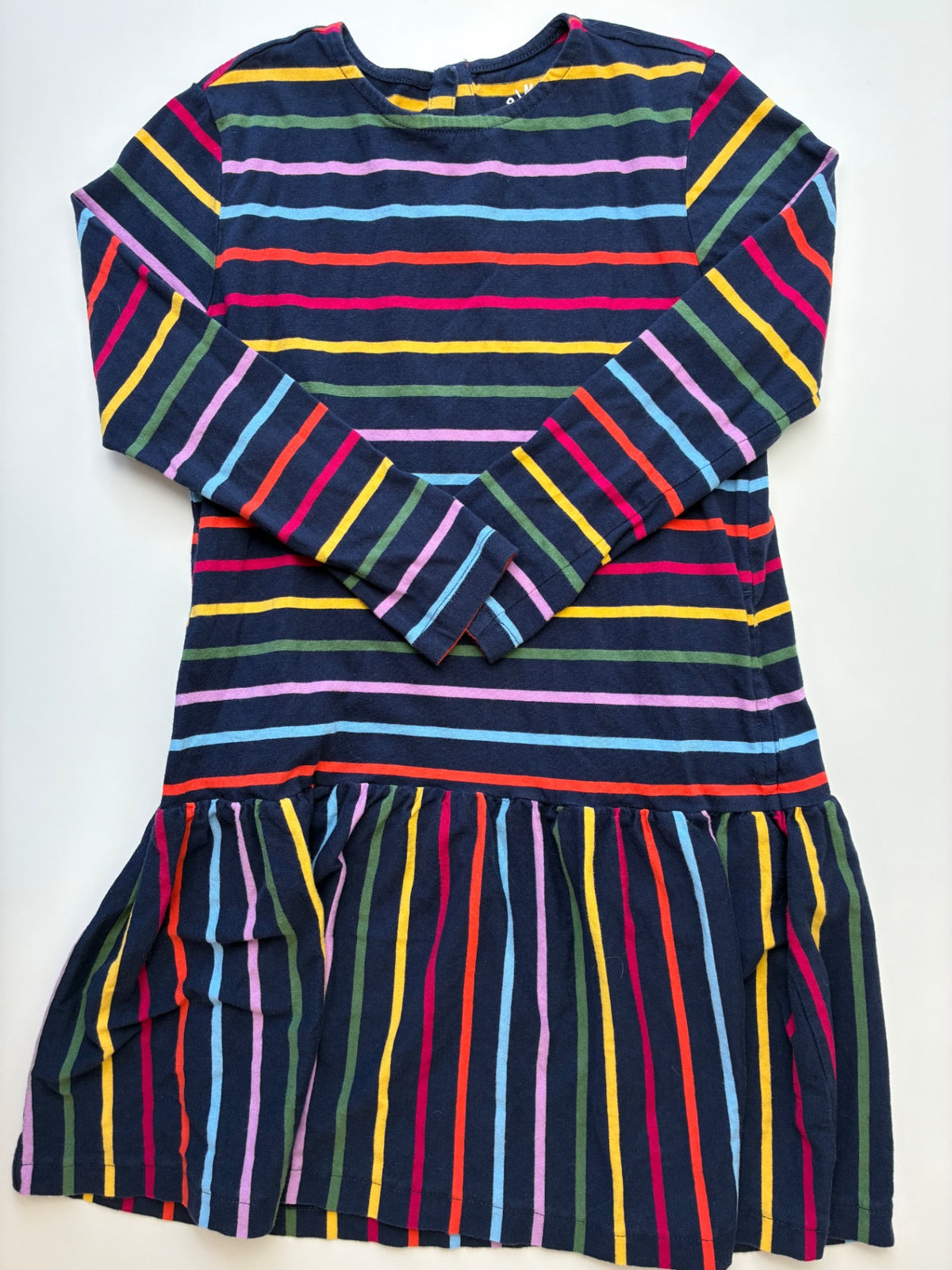 Primary Dress - Navy Blue Rainbow Stripe | size 8/9