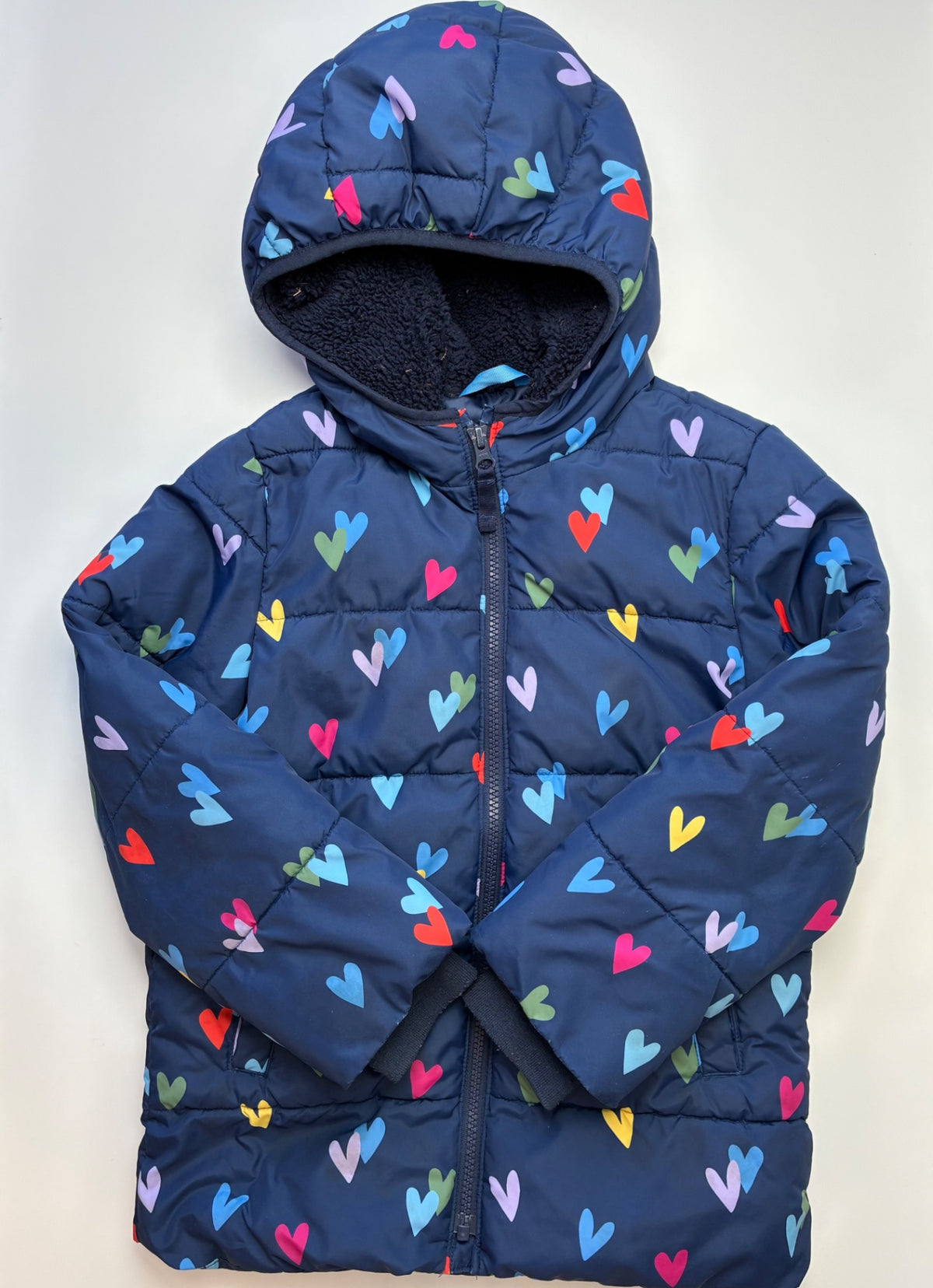 Primary Coat - Navy Blue Heart Puffer w/ Hood | size 6/7