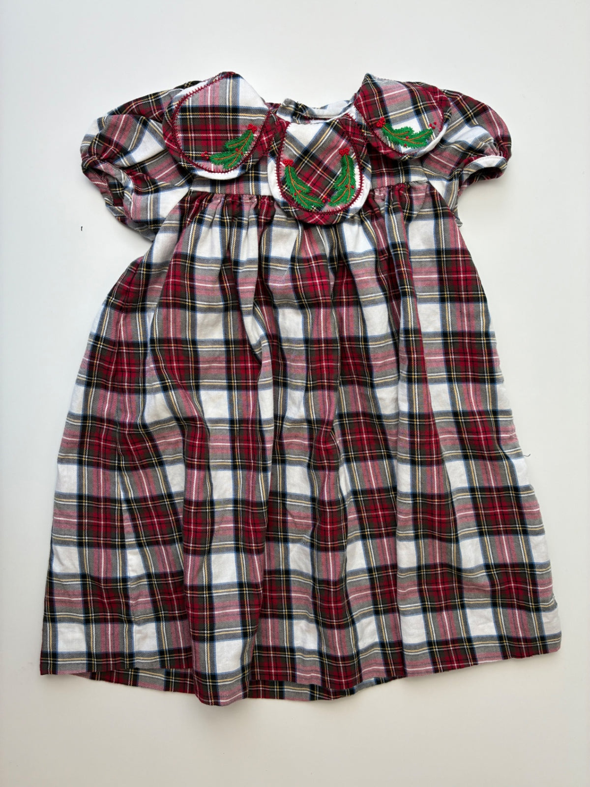 Sophie & Lucas Dress - Red 100% Cotton Plaid + Holly Embroidery | size 2T