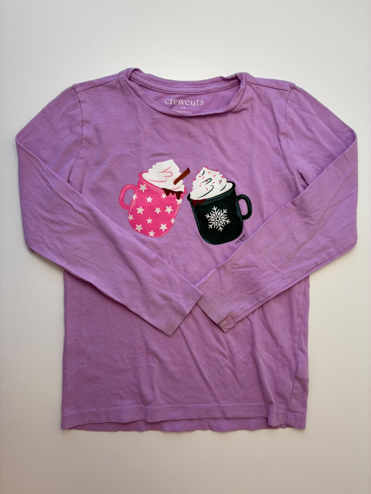 Crewcuts Long Sleeve T-Shirt - Purple Hot Cocoa Graphic | size 6/7