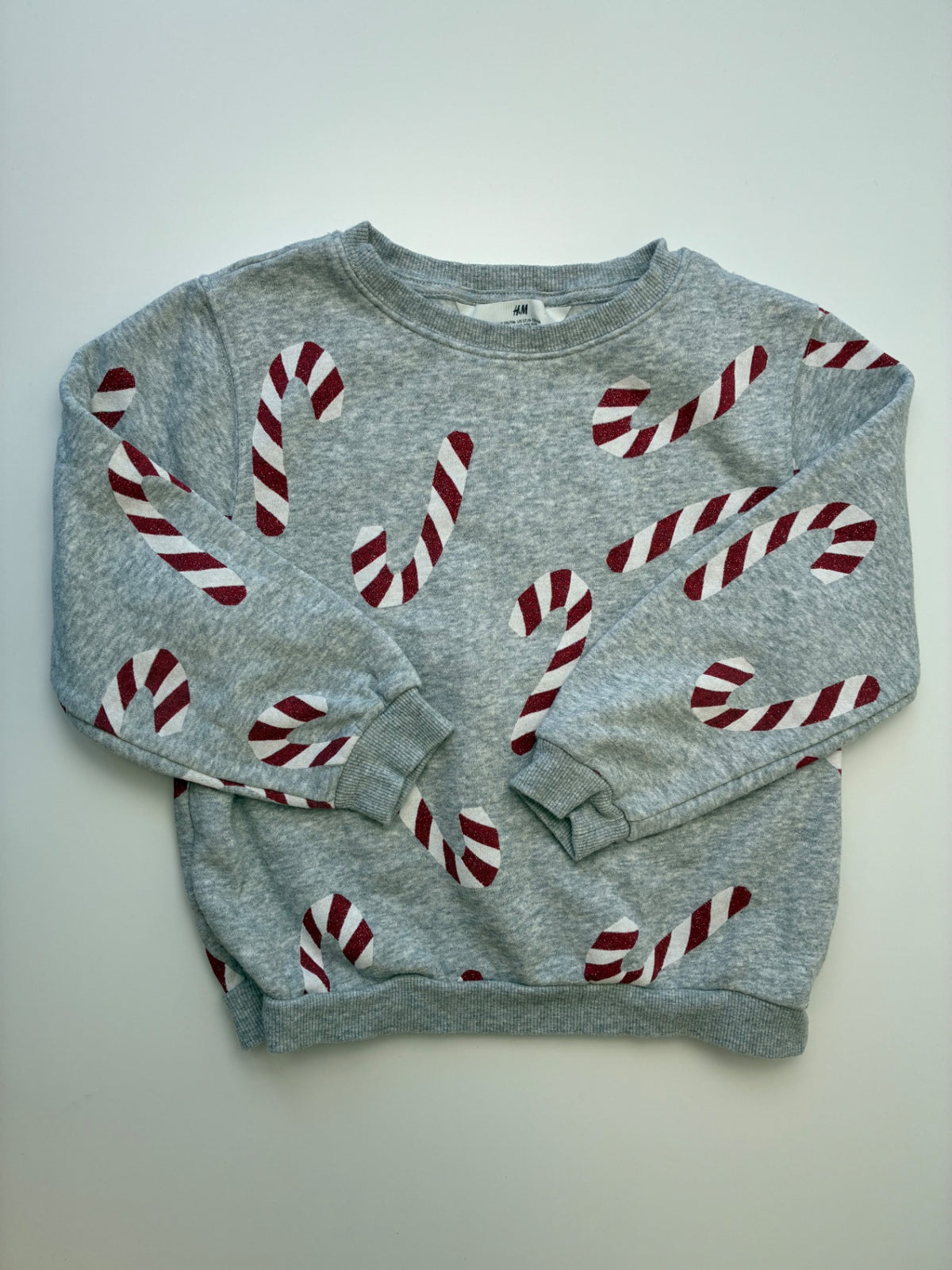 H&M Sweatshirt - Gray Candy Cane Crewneck | size 5T/6