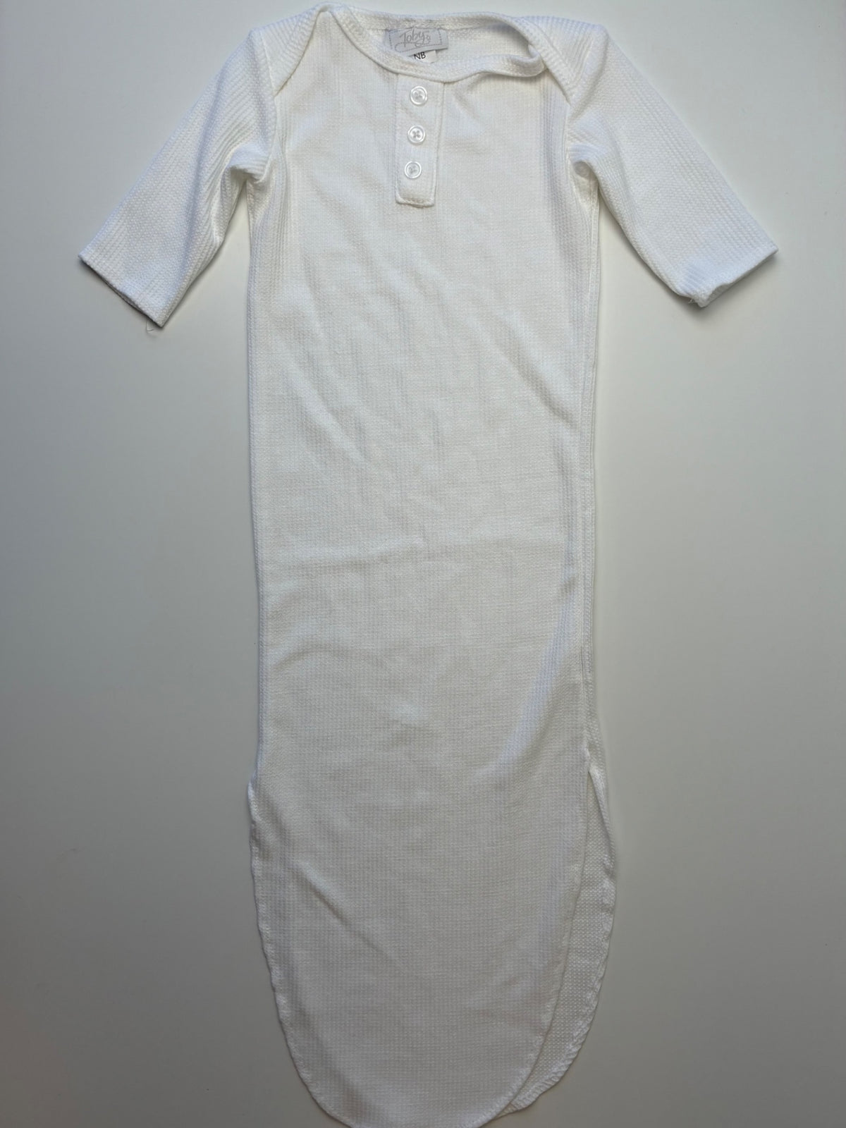 Toby Onesie - White Waffle Knit Knotted Gown | size Newborn