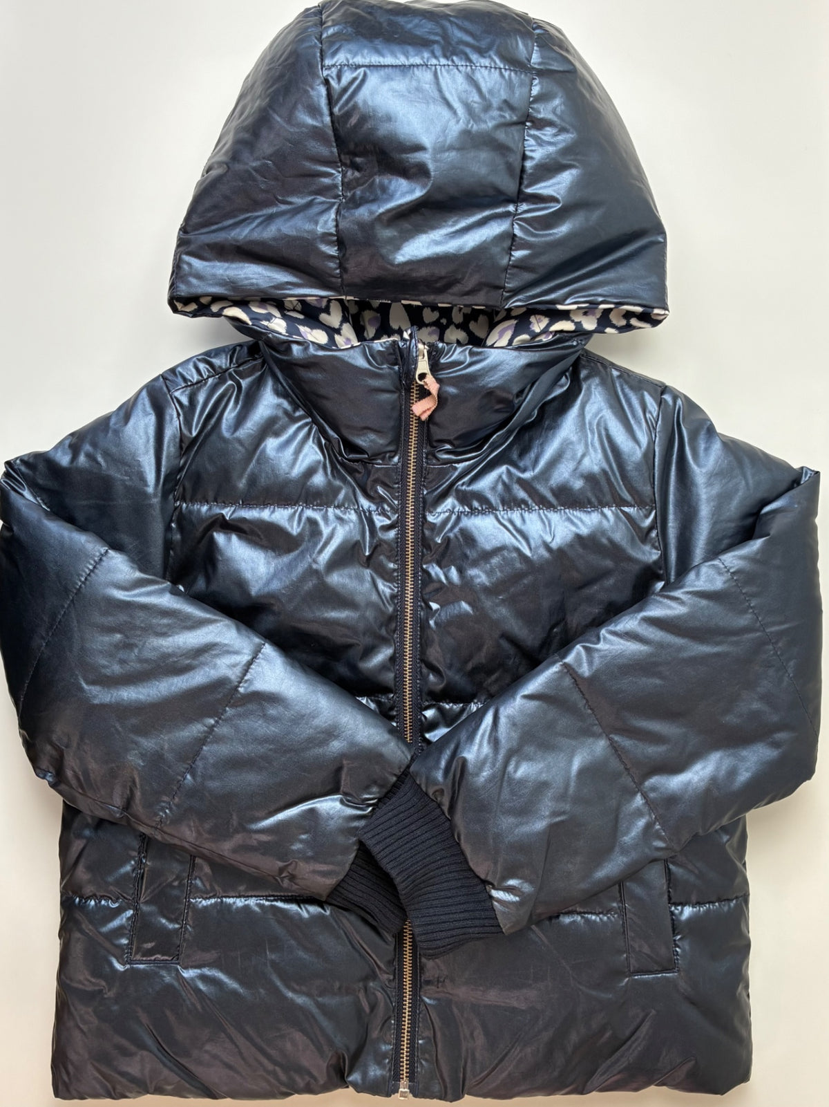 Crewcuts Coat - Navy Blue Reversible Puffer Metallic/Animal Print | size 10