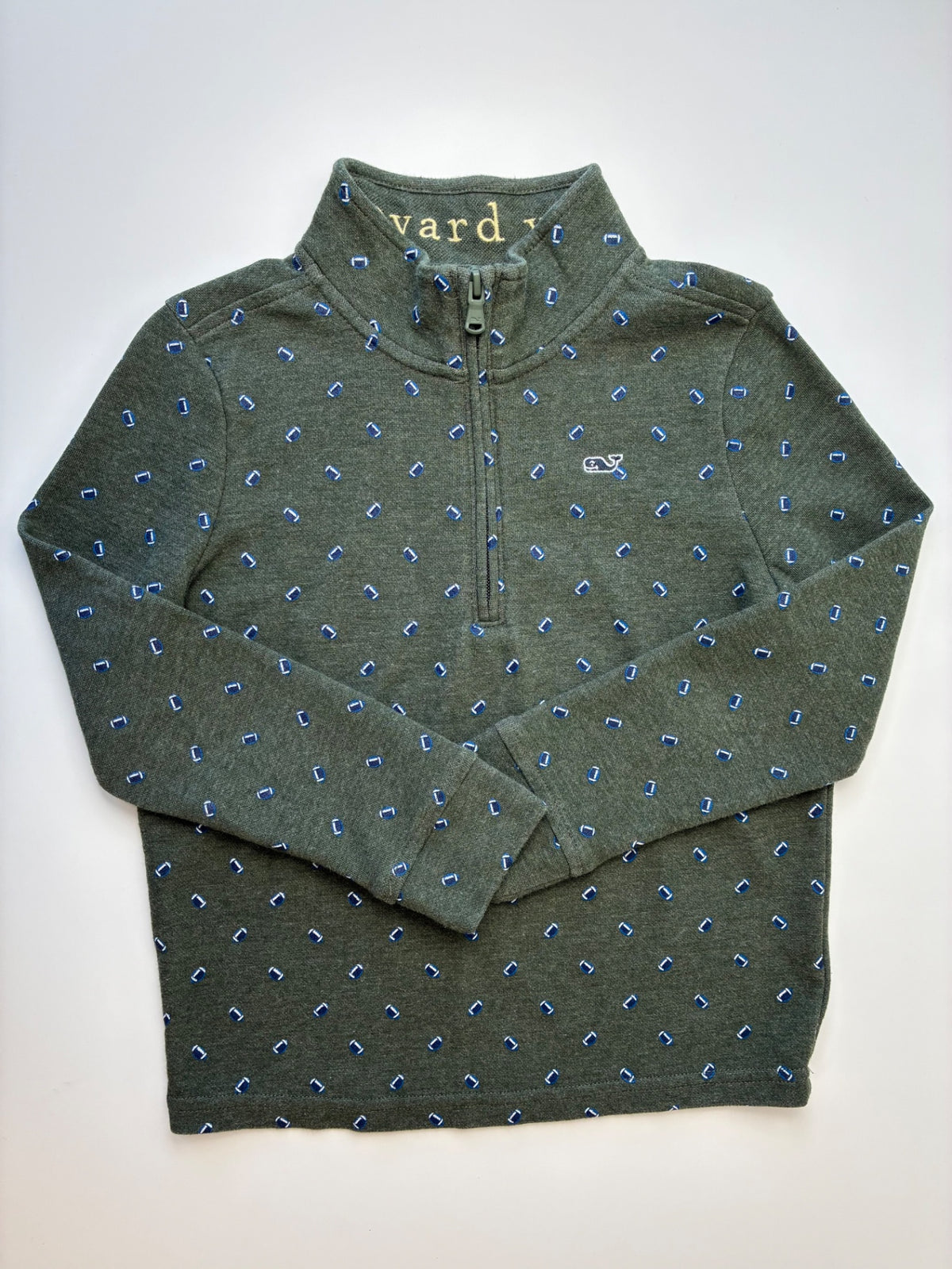 Vineyard Vines Sweatshirt - Green Football 1/4 Zip | size 7