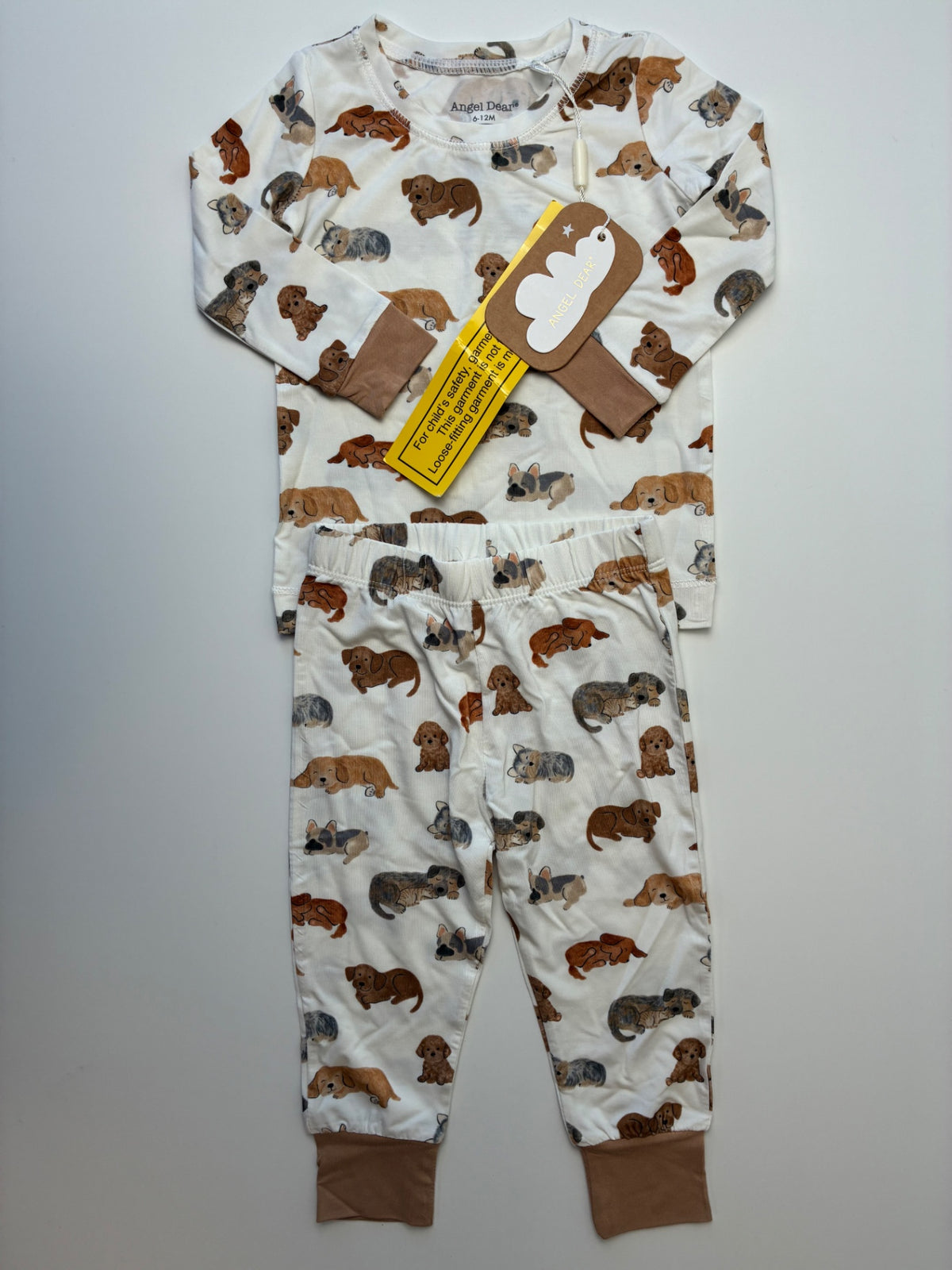 Angel Dear 2 Piece Ensemble - White Dogs Long Sleeve + Leggings | size 6 - 12 Months