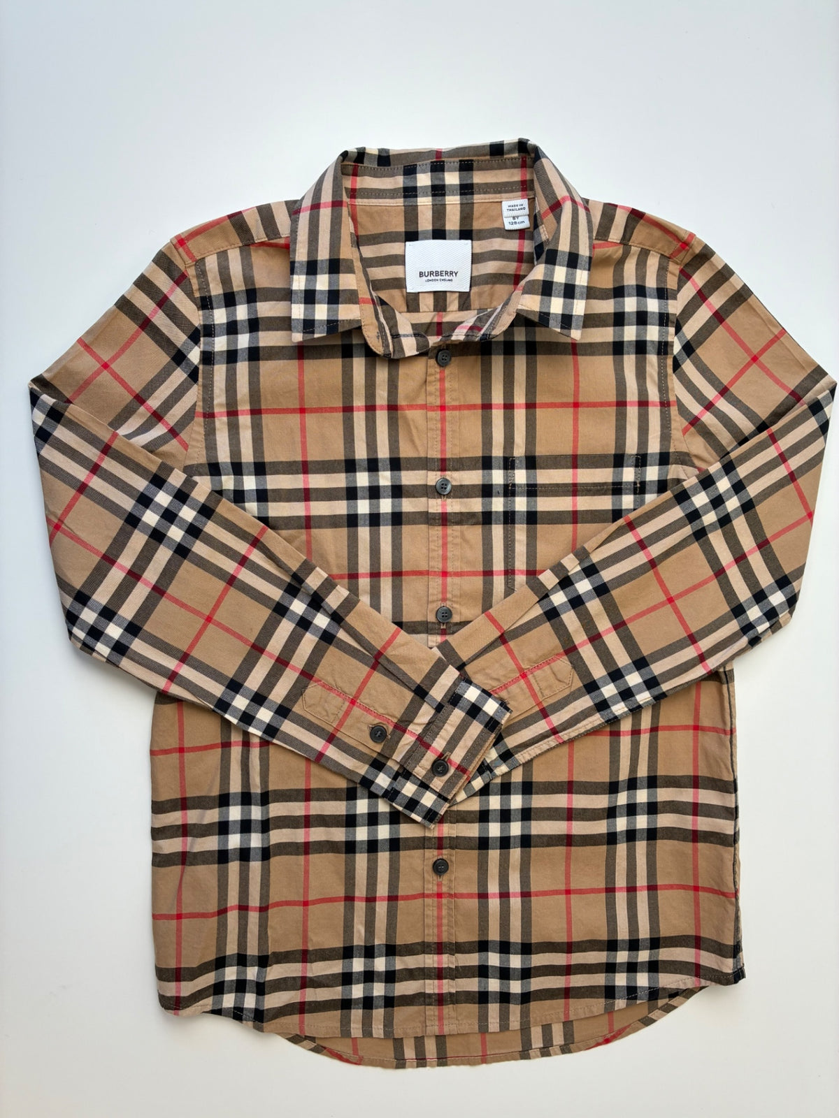 Burberry Shirt - Brown 100% Cotton Plaid Button Up | size 8