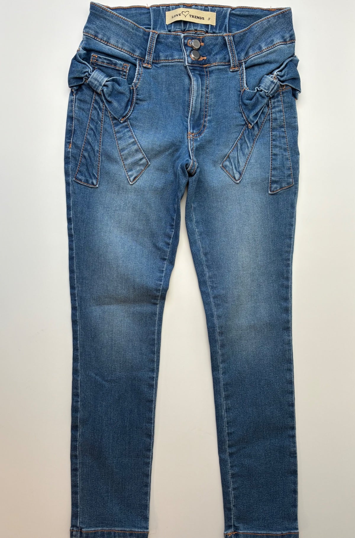 Love Trends Jeans - Blue Skinny Stretch Bow Pocket (Adult Size 3) | size Women's 3