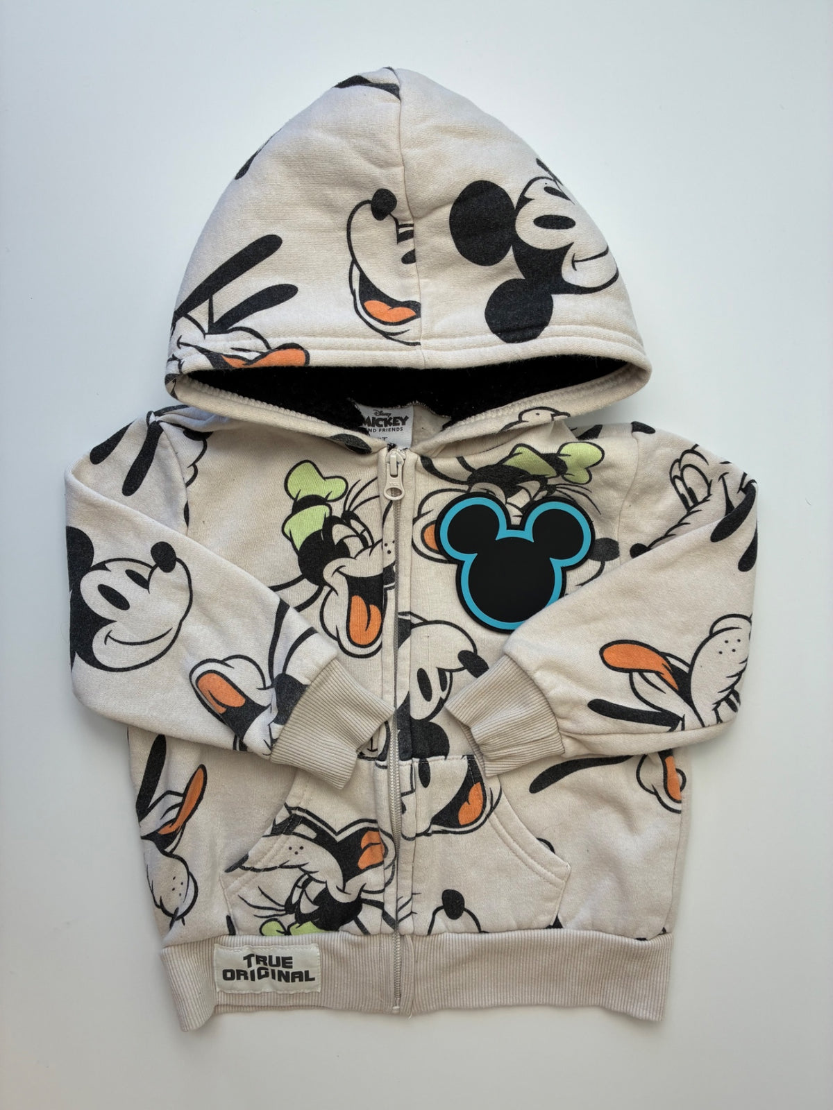 Disney Sweatshirt - Tan Mickey + Goofy Zip Up Hoodie | size 3T
