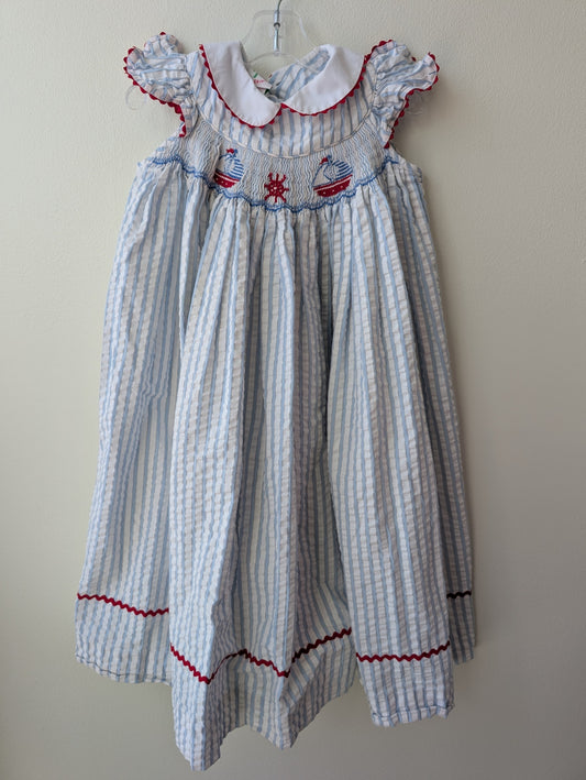 Shrimp & Grits | 5 | Dress - blue - smocked sailboat 