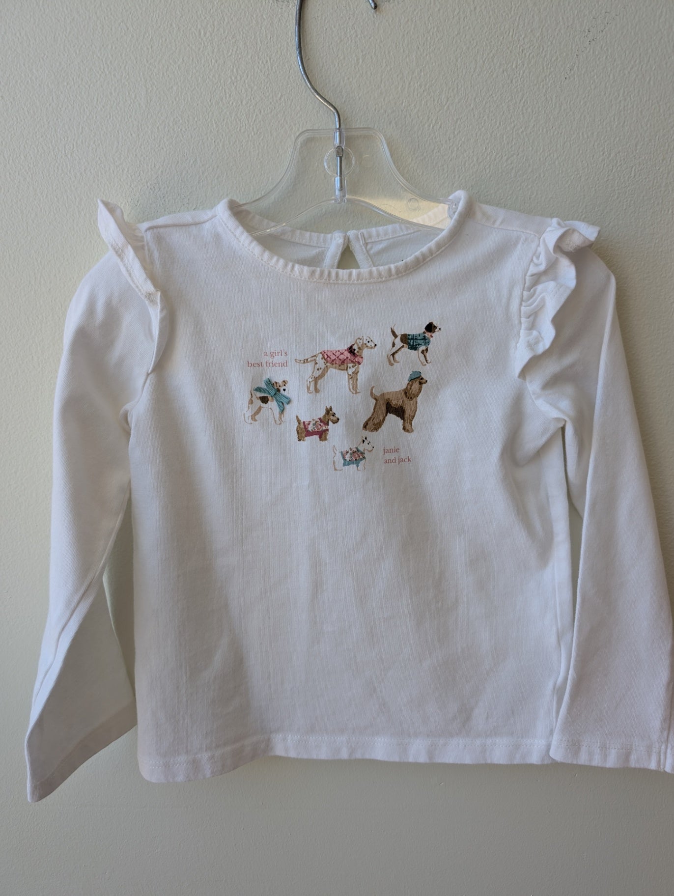 Janie and Jack | 3T | Long Sleeve T-Shirt - White - Dogs