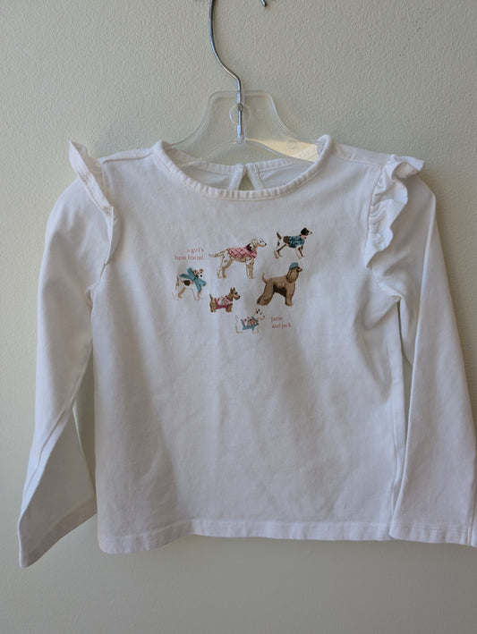 Janie and Jack | 3T | Long Sleeve T-Shirt - White - Dogs
