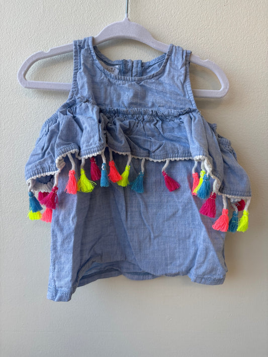 Mud Pie | 12 - 18 Months | Shirt - Blue - Chambray with Tassels