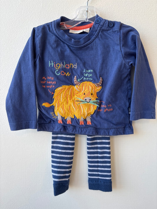JoJo Maman Bebe | 6-12 months | 2 Piece Ensemble - Blue - Long sleeve T-Shirt & Knit Leggings