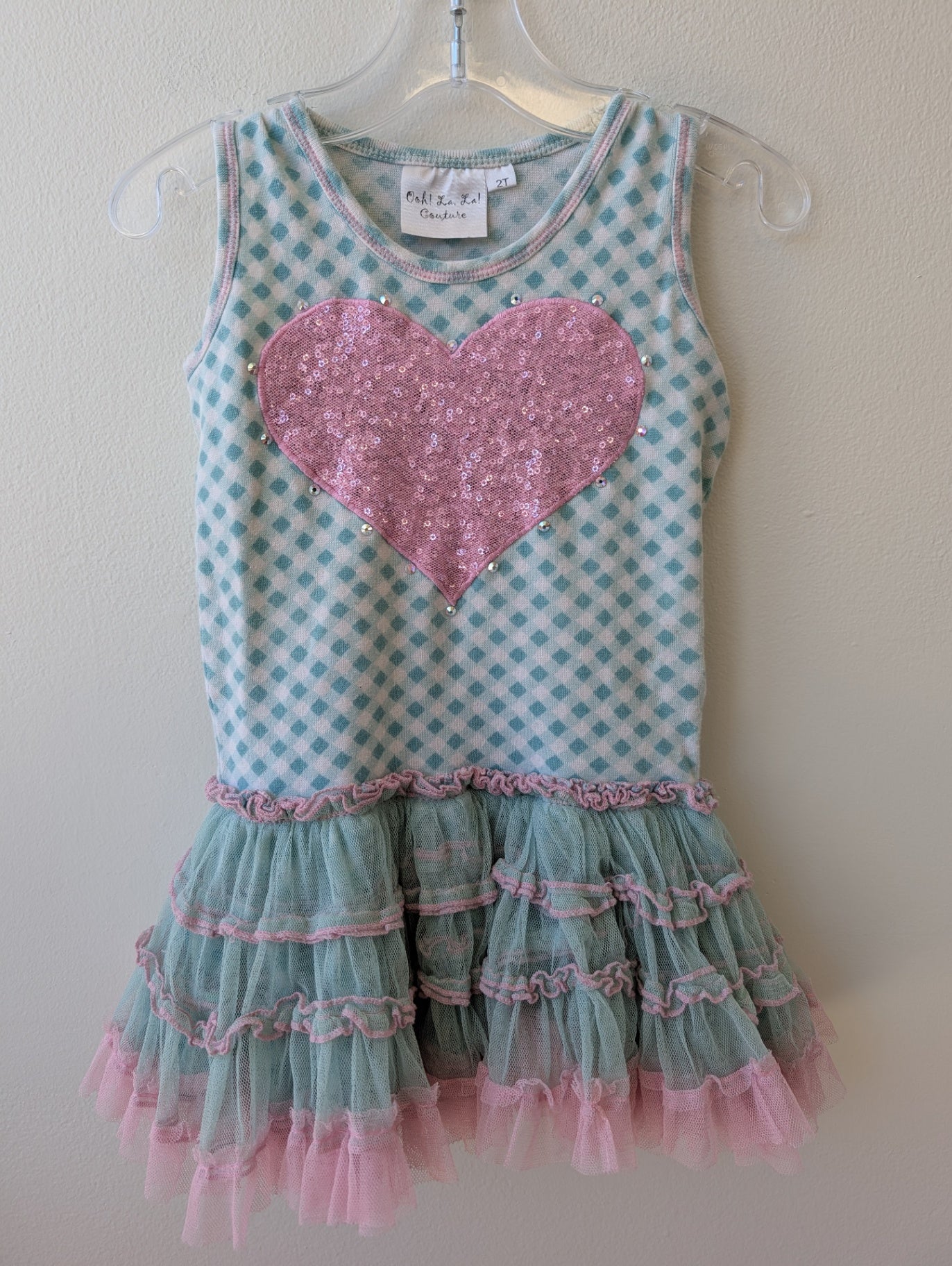 Ooh La La | 2T | Dress - Green - Sequin Heart Detail with Tulle
