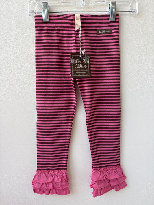 Matilda Jane | 4T | Leggings - Pink - Stripe with Ruffle Detail