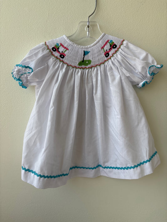 Sweet South | 3T | Shirt - White - Smocked with Golf Carts