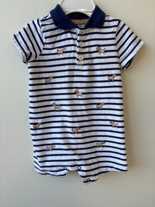 Little Me | 6 Months | Romper - White - Embroidered Dog Print