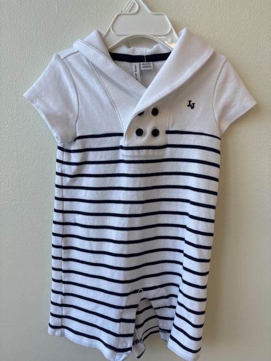 Janie and Jack | 6 -12 Months | Romper - White - Navy Stripe