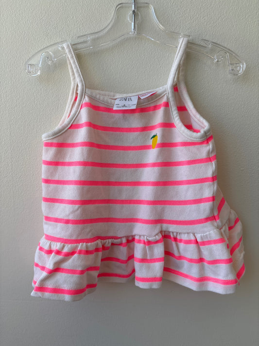 Zara | 5T | Tank Top - White - Neon Pink Strip