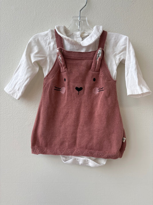 Viverano | 0 - 3 Months | 2 Piece Ensemble - Mauve - Bodysuit + Knit Dress 100% organic cotton
