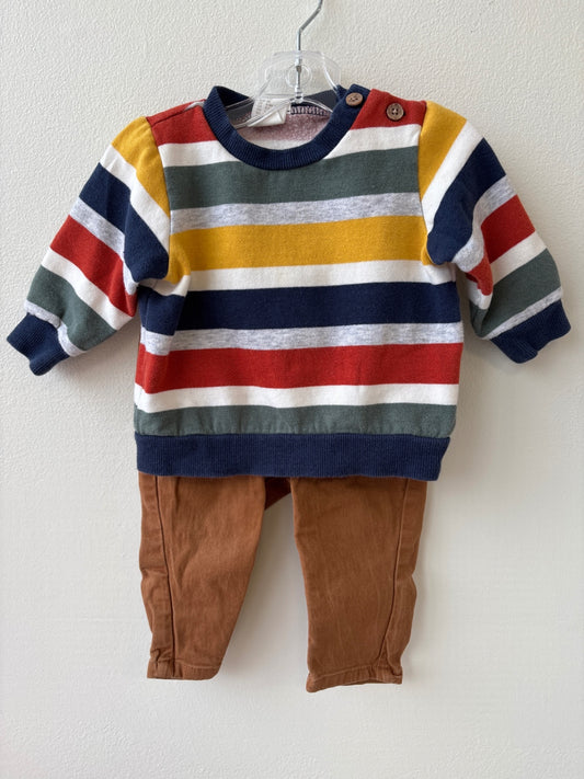 H & M | 6 Months | 2 Piece Ensemble - Brown - Sweatshirt + Chinos