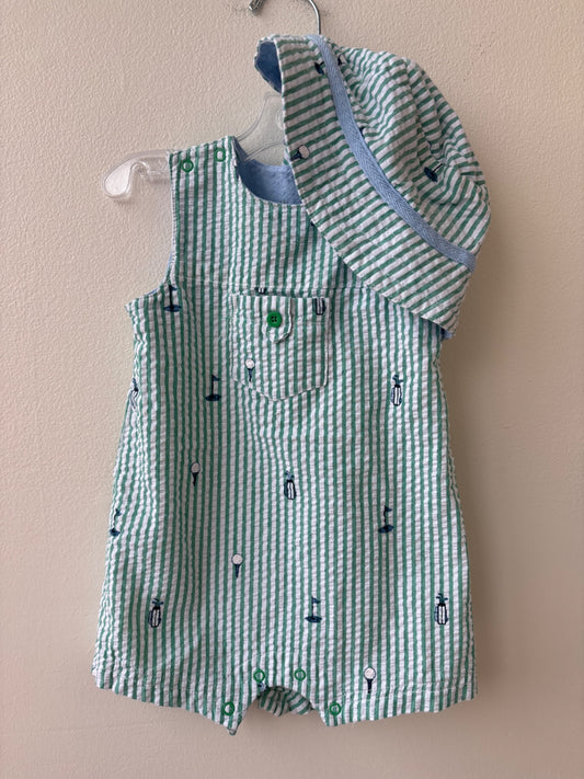 Little Me | 6 Months | 2 Piece Ensemble - Green - Romper + Hat - Golf
