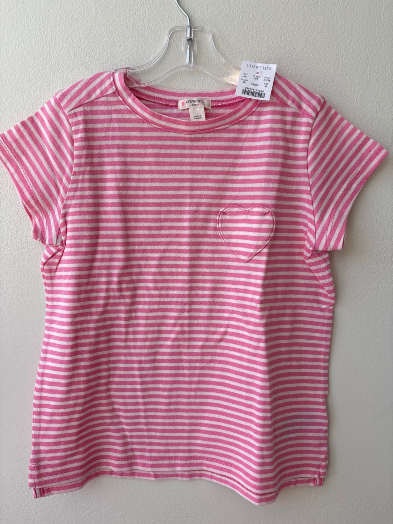 Crewcuts | M | T-Shirt - Pink Stripe - heart pocket