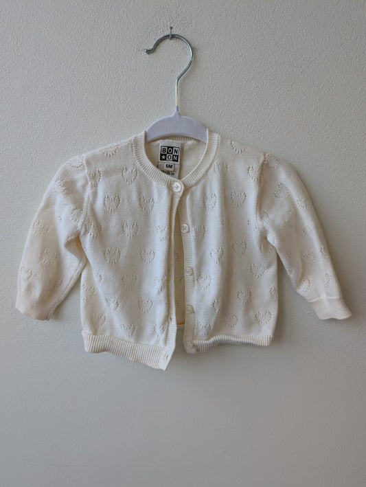 Bon Ton | 6 Months | Sweater - Beige - Pointelle Heart Cardigan