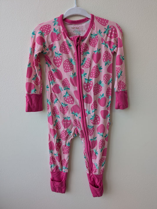 Little Sleepies | 3 - 6 Months | Onesie - Pink - strawberries