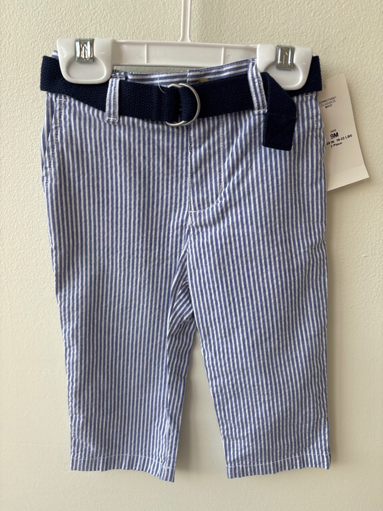 Ralph Lauren | 9 Months | 2 Piece Ensemble - Blue - Button Down + Seersucker Pants with Belt