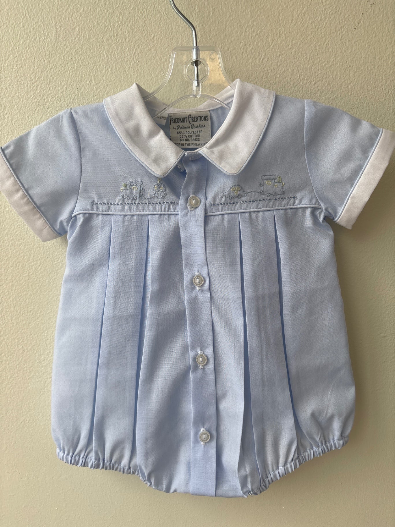 Friedknit Creations | Preemie | Bubble - Blue - Embroidered train
